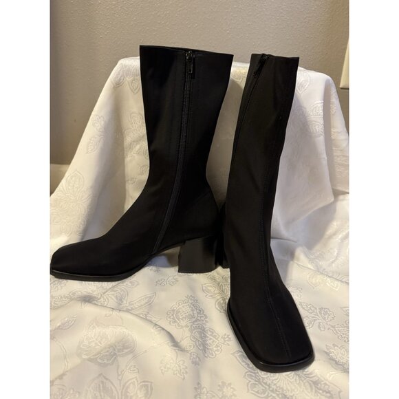 JEFFREY CAMPBELL 7 Black Block Heel Boot Bootie Stretch Mid Calf NEW - Picture 13 of 16